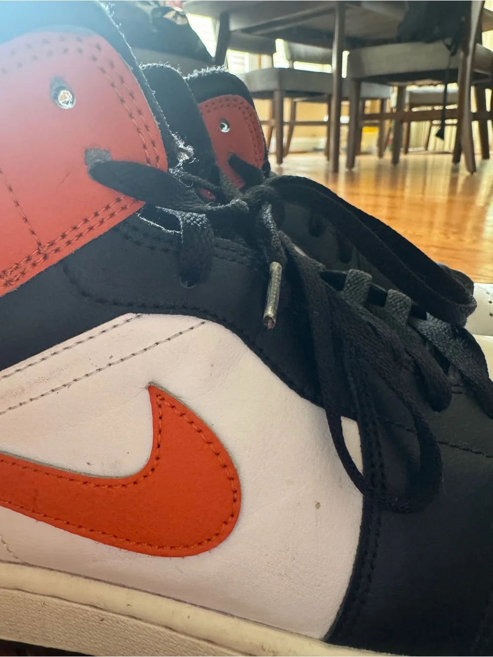 Black White and Orange High-Top Jordan 1